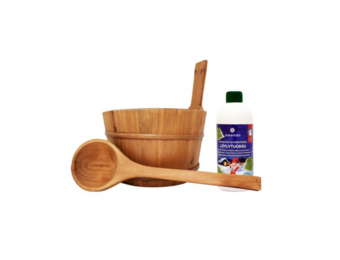 Emendo sauna-emmer en lepel + Sauna Kabouter traditionele opgietmiddel 500 ml