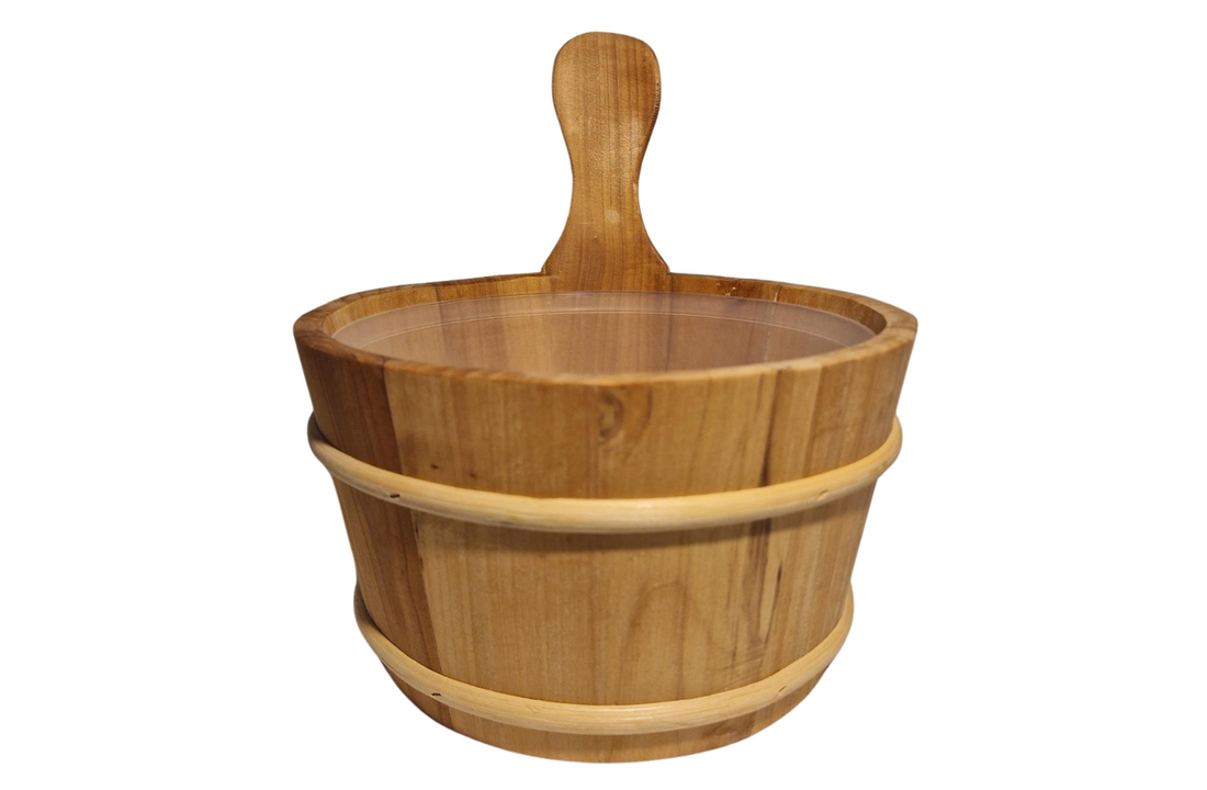 Rento Houten Sauna emmer, lepel en 500 ml Eucalyptus opgietmiddel - Donker