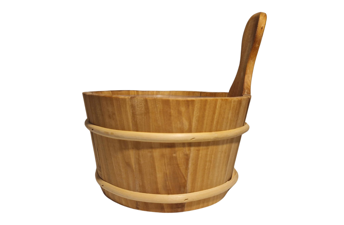 Rento Houten Sauna emmer, lepel en 500 ml Eucalyptus opgietmiddel - Donker