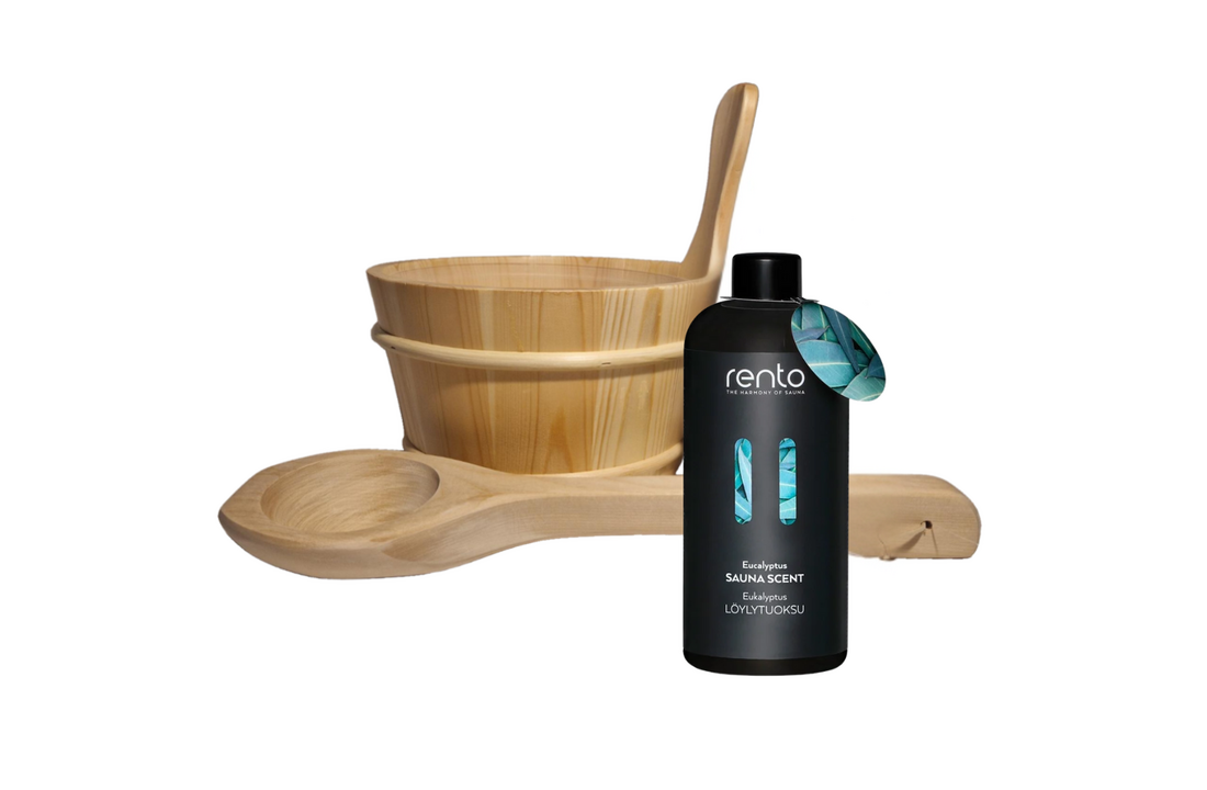 Rento Houten Sauna emmer, lepel en 500 ml Eucalyptus opgietmiddel - Licht