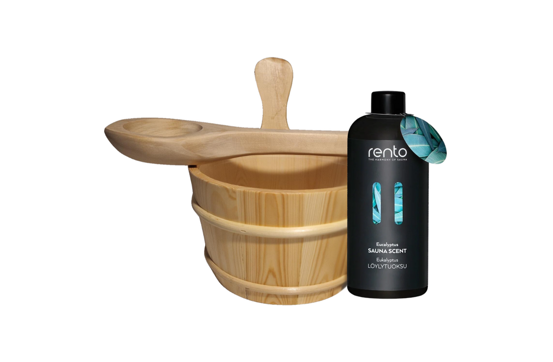 Rento Houten Sauna emmer, lepel en 500 ml Eucalyptus opgietmiddel - Licht