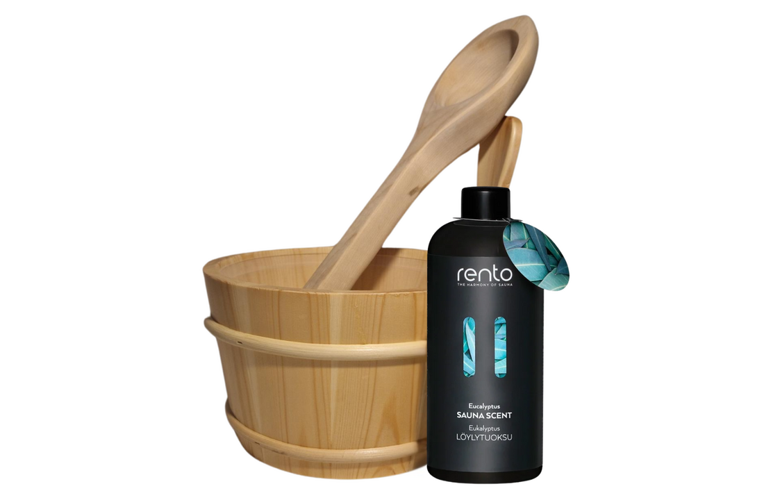Rento Houten Sauna emmer, lepel en 500 ml Eucalyptus opgietmiddel - Licht