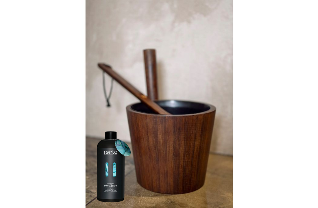 Rento Sauna Bamboe Cadeauset - Emmer + Lepel + Geur - Donkerbruin