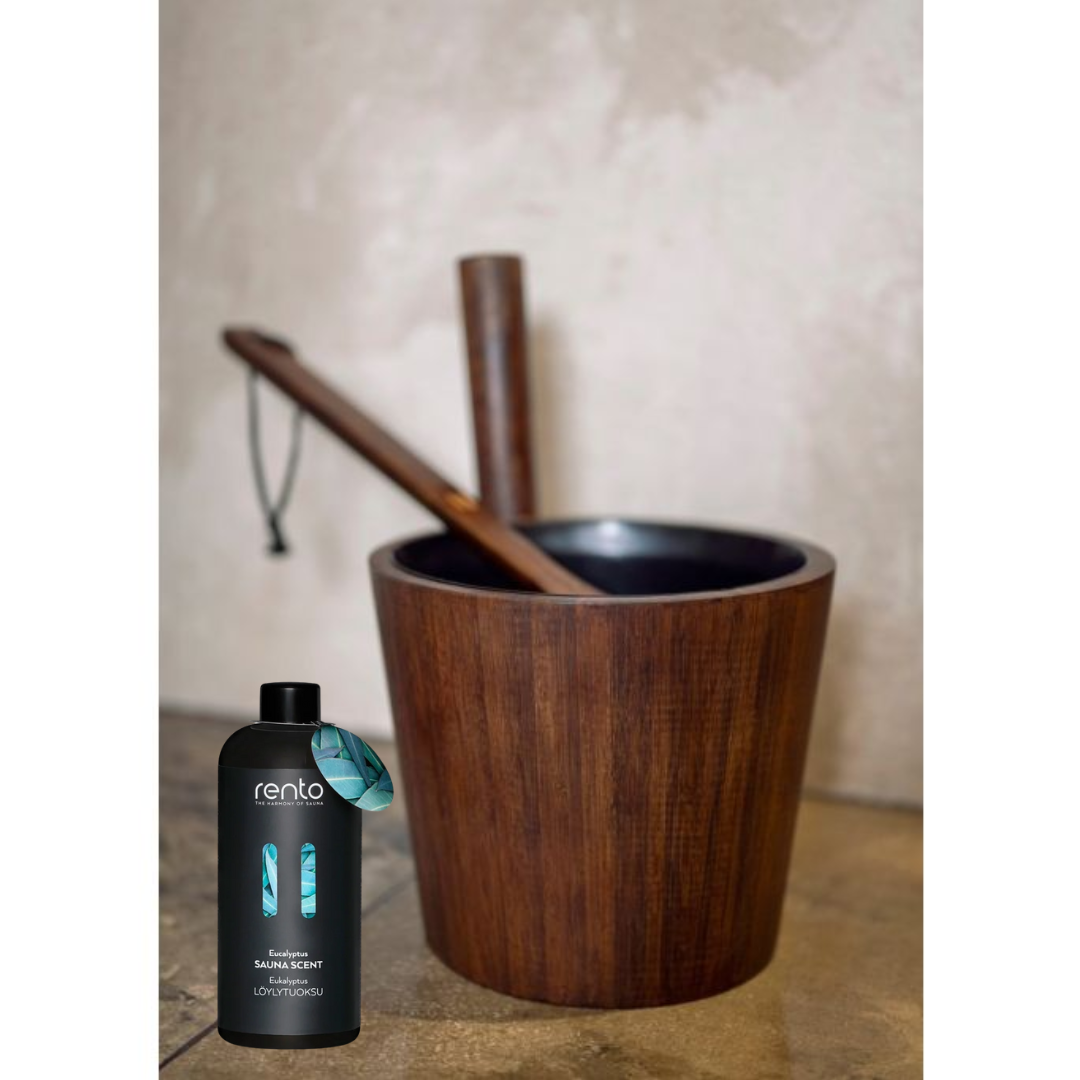 Rento Sauna Bamboe Cadeauset - Emmer + Lepel + Geur - Donkerbruin