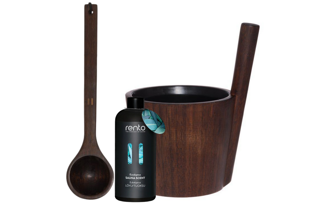 Rento Sauna Bamboe Cadeauset - Emmer + Lepel + Geur - Donkerbruin