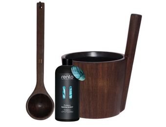 Rento Sauna Bamboe Cadeauset - Emmer + Lepel + Geur - Donkerbruin