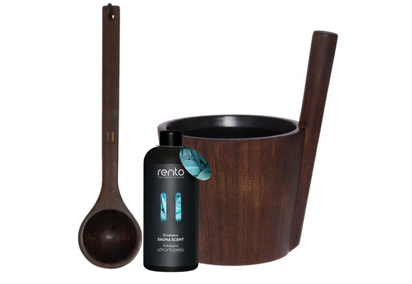Rento Sauna Bamboe Cadeauset - Emmer + Lepel + Geur - Donkerbruin