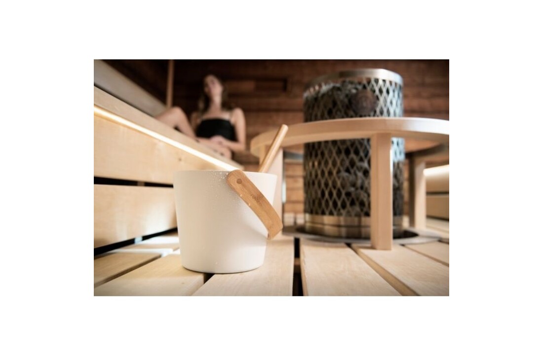 Rento Sauna Emmer Aluminium met Bamboe Handvat Wit