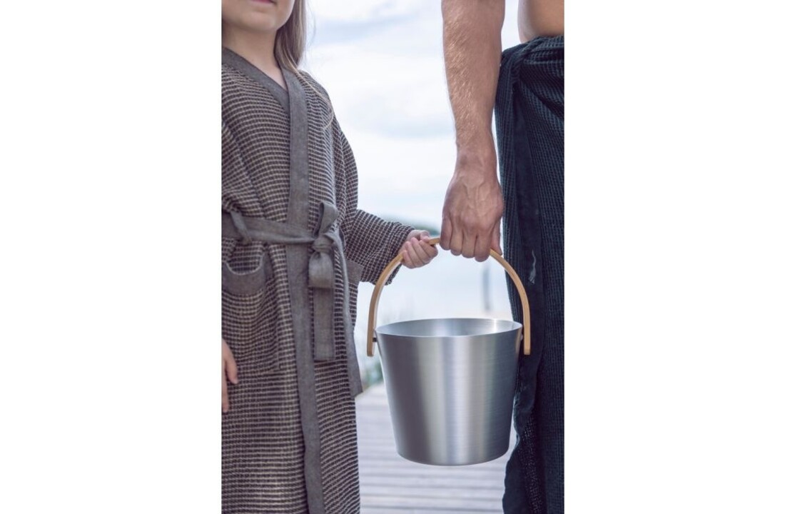 Rento Sauna Emmer Aluminium met Bamboe Handvat Naturel
