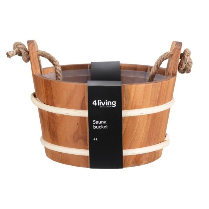 Sauna emmer 4 liter bastring met kunststof inzet en handvat touw