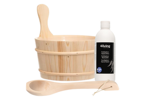 4Living Sauna emmer, lepel en 500 ml Euca opgietmiddel  - Sparren