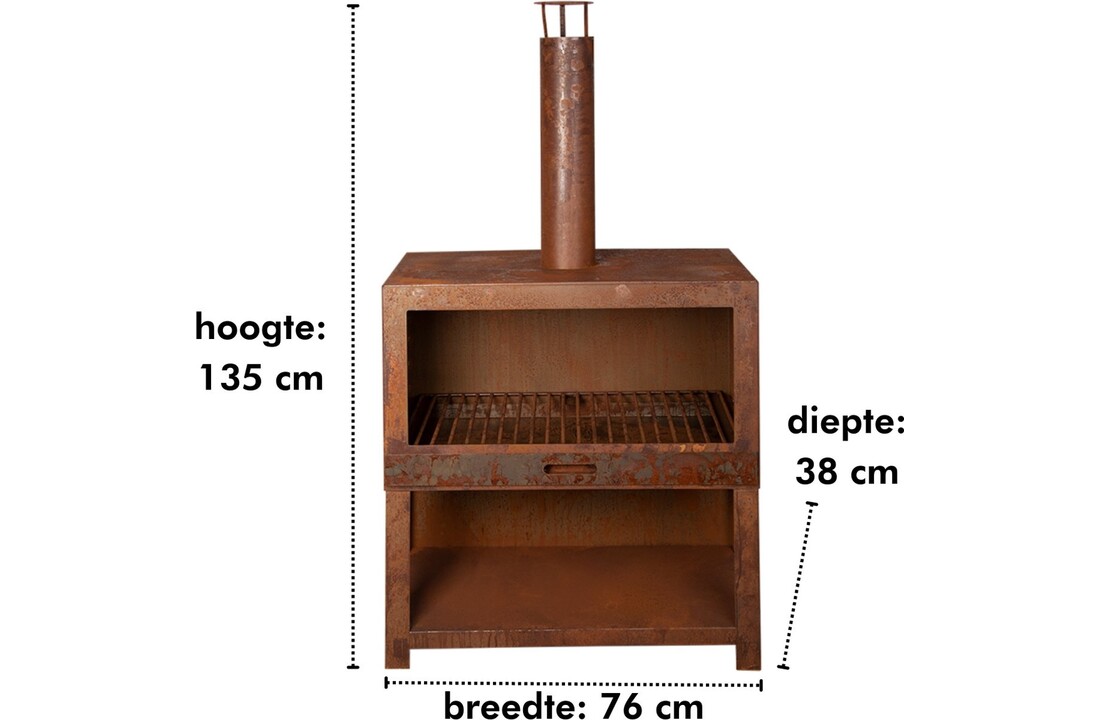 Terraskachel met houtopslag L - Vuurhaard roest