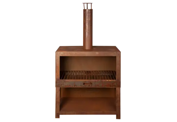 Terraskachel met houtopslag L - Vuurhaard roest