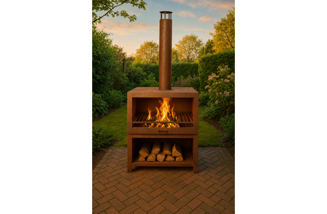 Terraskachel met houtopslag L - Vuurhaard roest