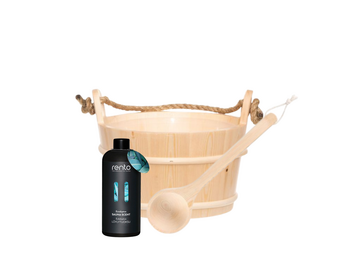 Rento Houten Sauna emmer met handvat touw, lepel en 400 ml Eucalyptus opgietmiddel - Licht