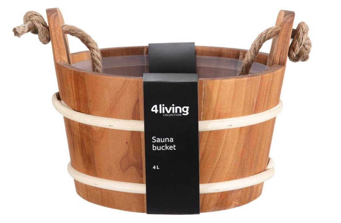 Rento Houten Sauna emmer met handvat touw, lepel en 400 ml Eucalyptus opgietmiddel - Donker