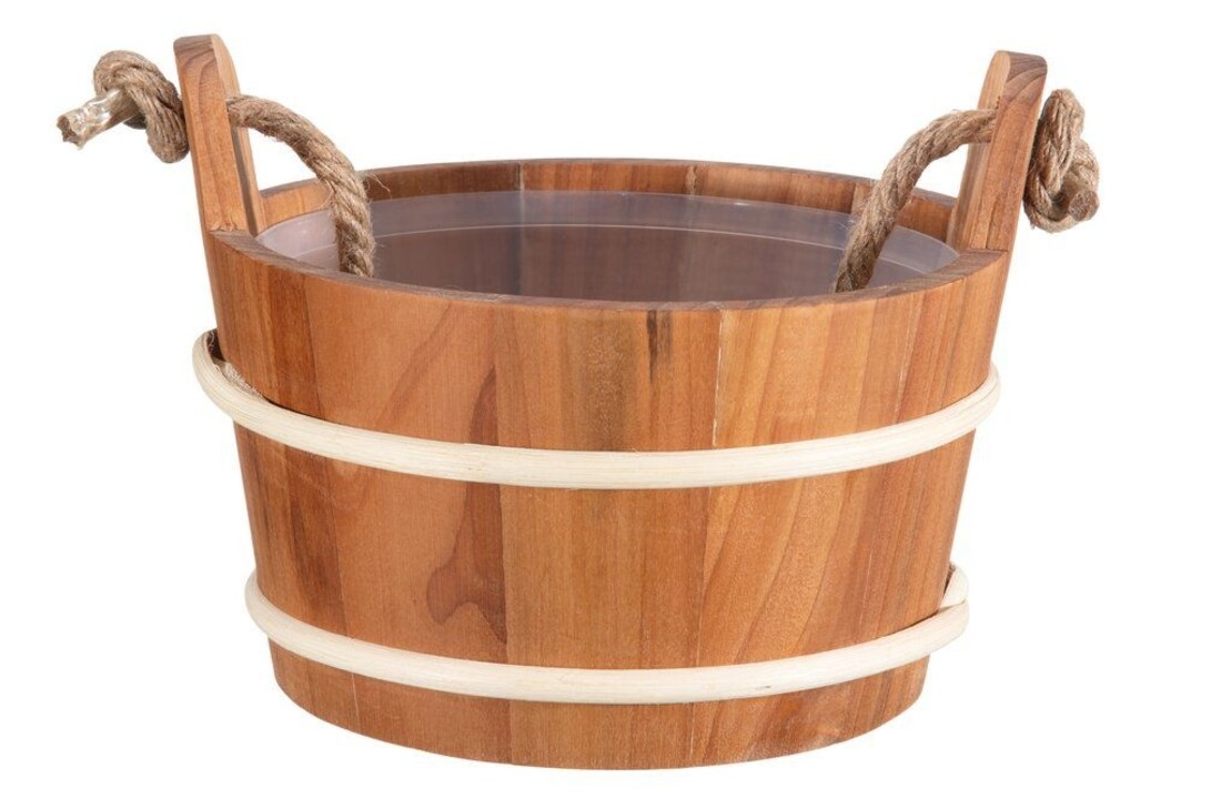 Rento Houten Sauna emmer met handvat touw, lepel en 400 ml Eucalyptus opgietmiddel - Donker