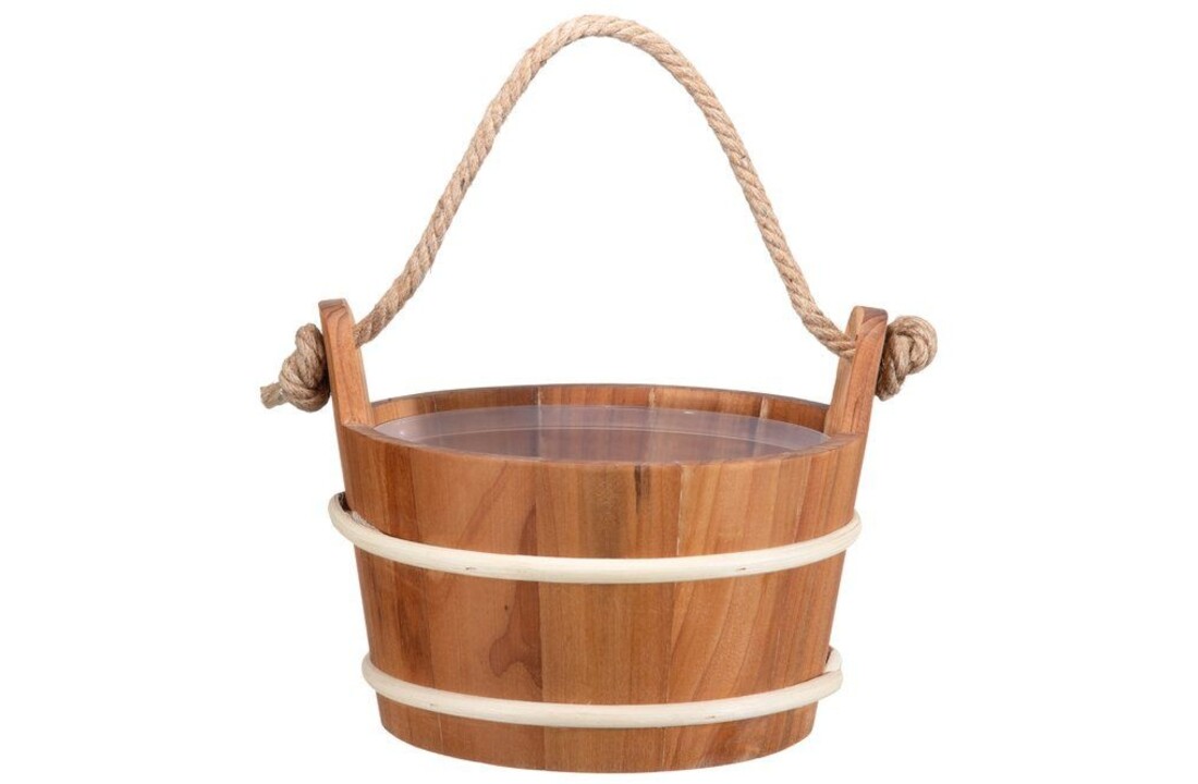 Rento Houten Sauna emmer met handvat touw, lepel en 400 ml Eucalyptus opgietmiddel - Donker