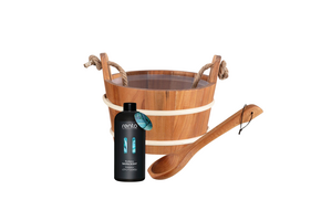 Rento Houten Sauna emmer met handvat touw, lepel en 400 ml Eucalyptus opgietmiddel - Donker