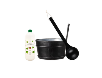 Emendo Sauna emmer, lepel en 1000 ml Euca opgietmiddel  - Zwart