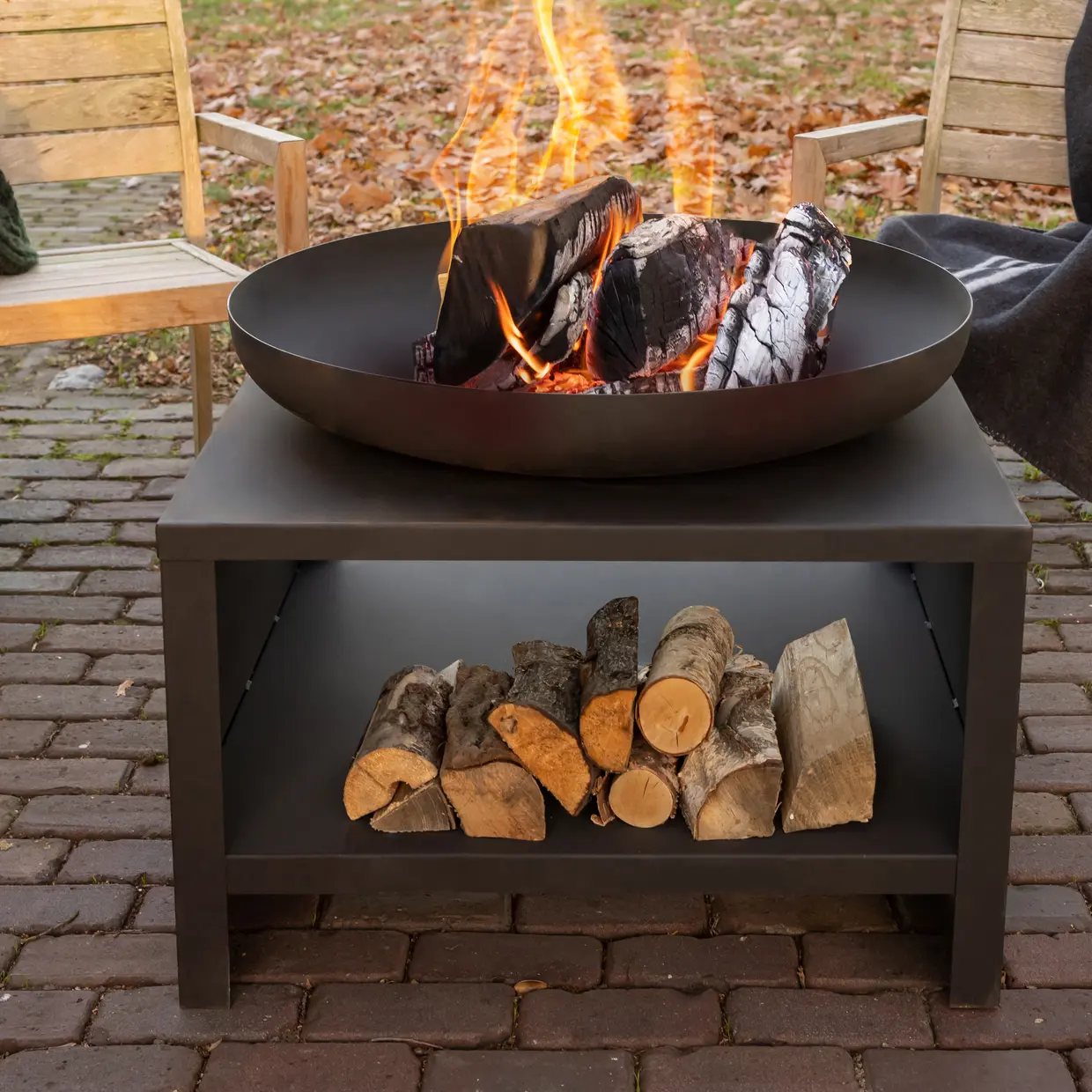 Fancy Flames Vuurschaal met Houtopslag Zwart