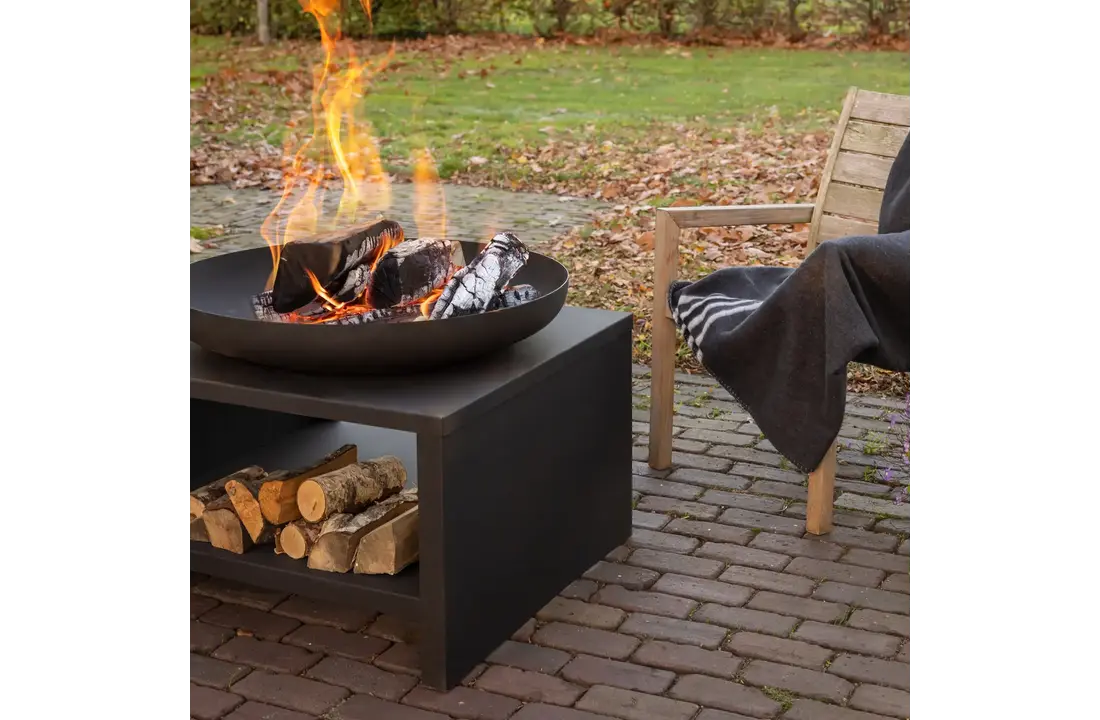 Fancy Flames Vuurschaal met Houtopslag Zwart