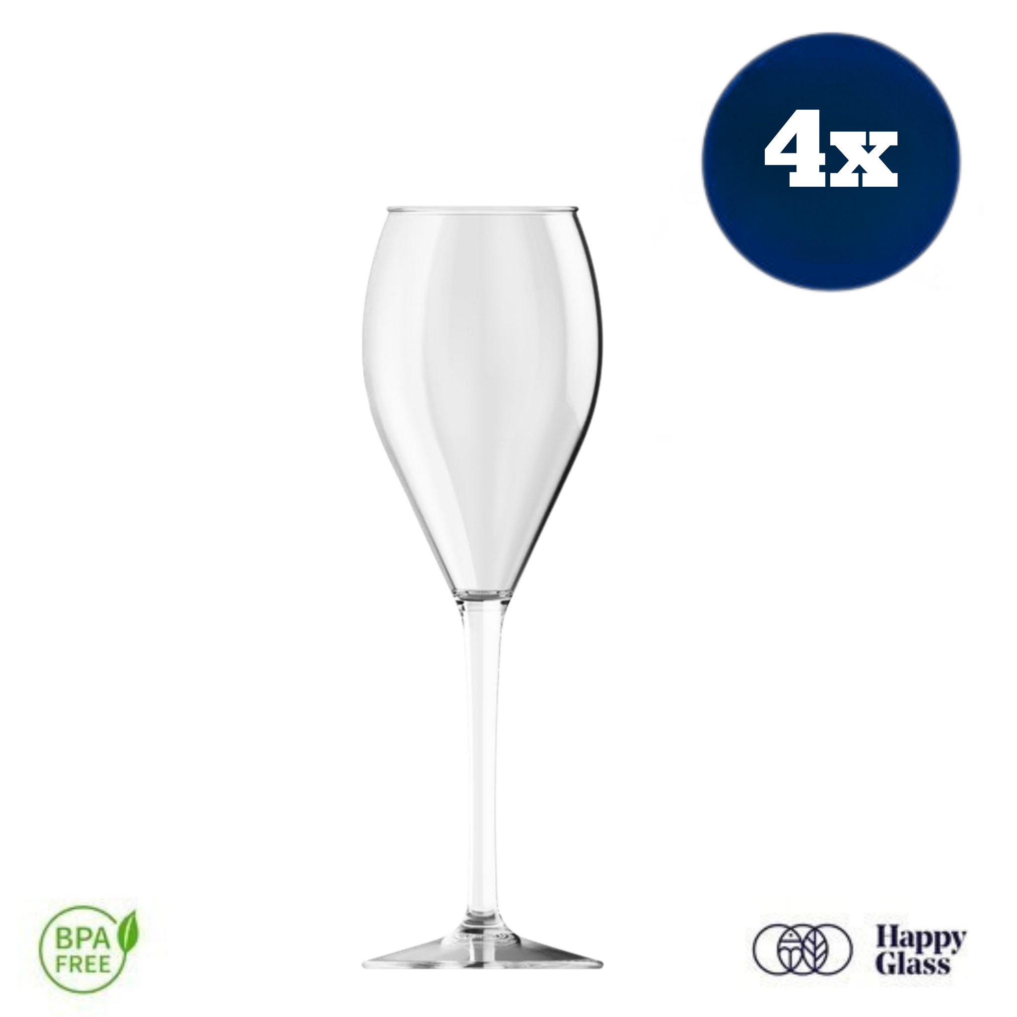 HappyGlass Miss Muse Champagneglas- Set van 4 Kunststof Glazen 240 ml