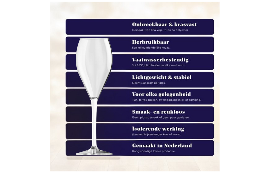 HappyGlass Miss Muse Champagneglas- Set van 4 Kunststof Glazen 240 ml