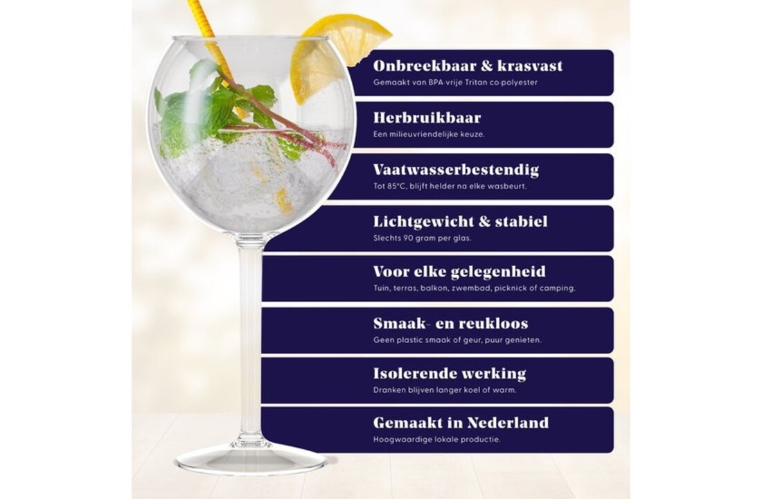 HappyGlass Miss Liza Gin Tonic Glas - Set van 2 Kunststof Glazen  630 ml