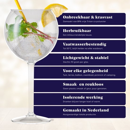 HappyGlass Miss Liza Gin Tonic Glas - Set van 2 Kunststof Glazen  630 ml