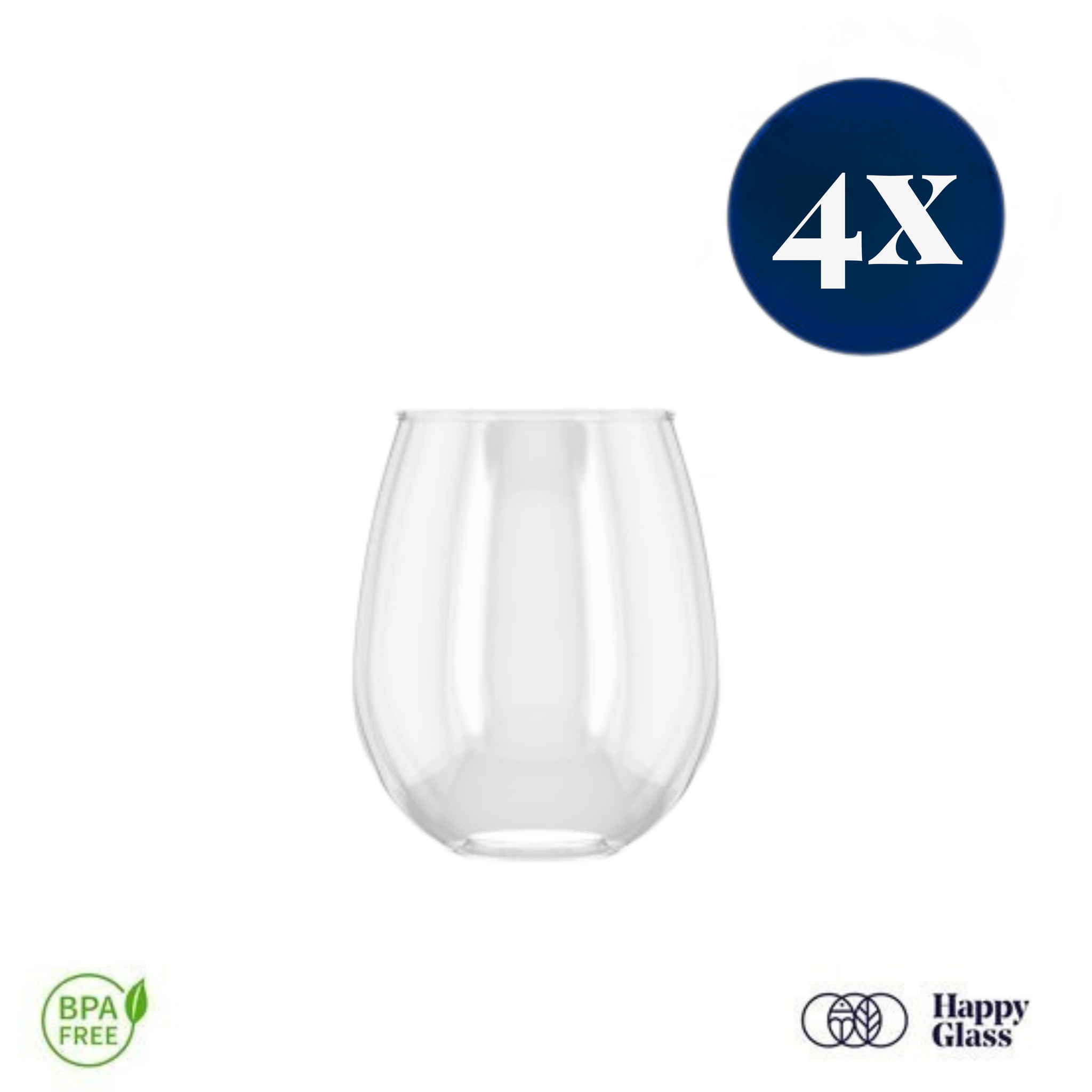 HappyGlass Tik Tucker Waterglas - Set van 4 Kunststof Glazen 400ml