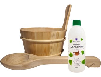 Emendo Sauna emmer, lepel en 500 ml Euca opgietmiddel  - Licht
