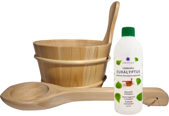 Emendo Sauna emmer, lepel en 500 ml Euca opgietmiddel  - Licht