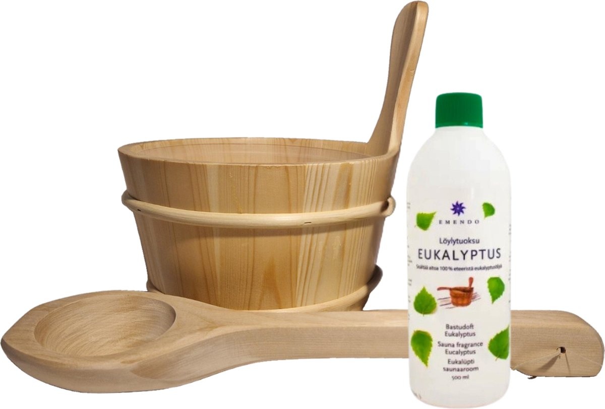 Emendo Sauna emmer, lepel en 500 ml Euca opgietmiddel  - Licht