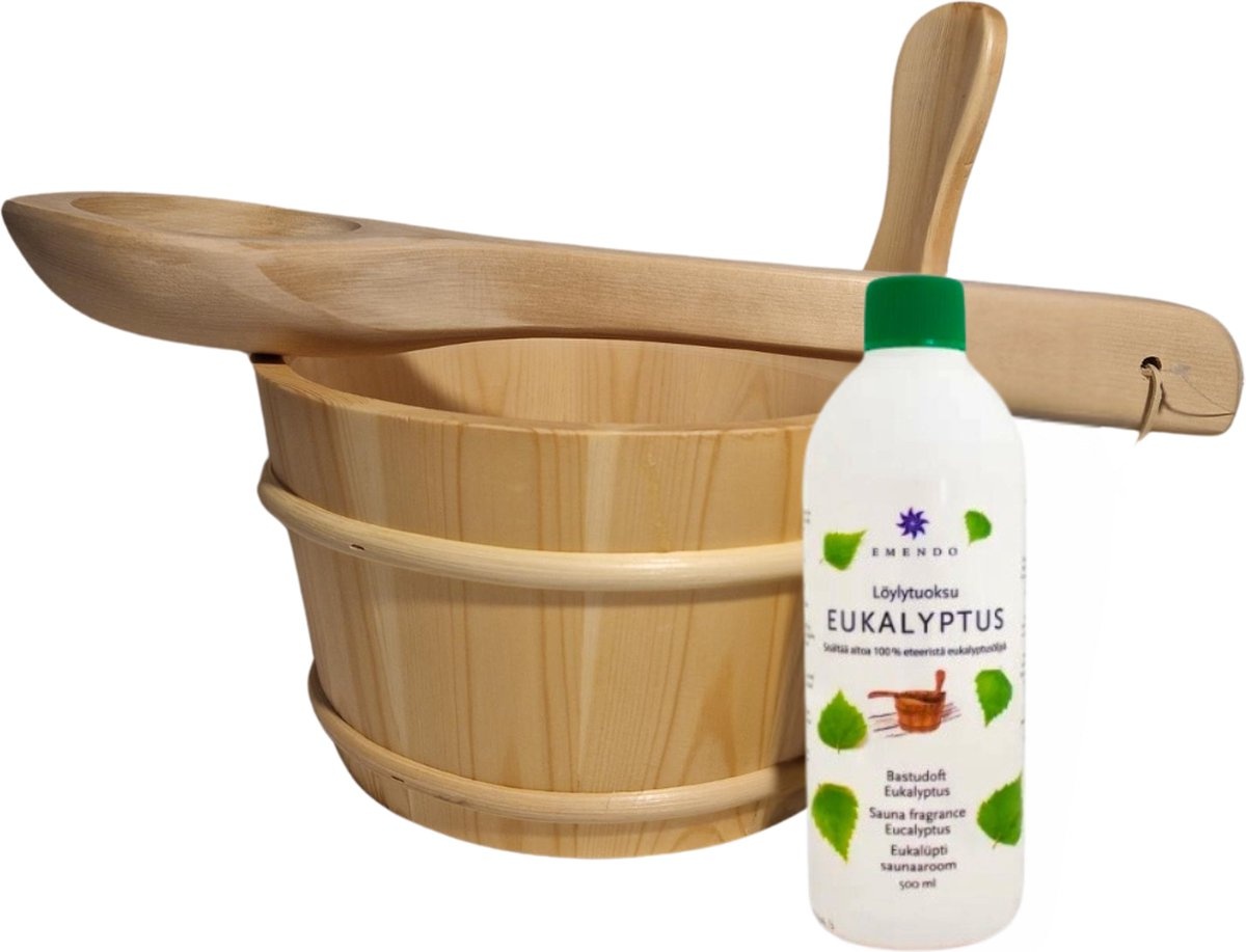 Emendo Sauna emmer, lepel en 500 ml Euca opgietmiddel  - Licht