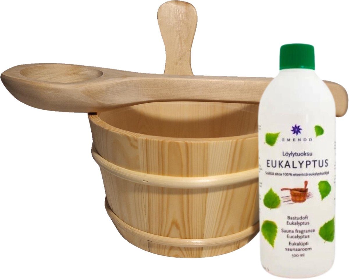 Emendo Sauna emmer, lepel en 500 ml Euca opgietmiddel  - Licht