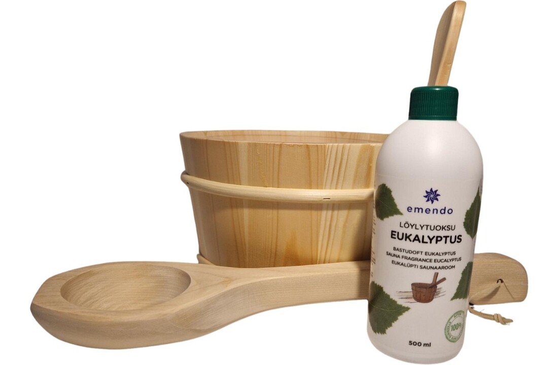 Emendo Sauna emmer, lepel en 500 ml Euca opgietmiddel  - Licht