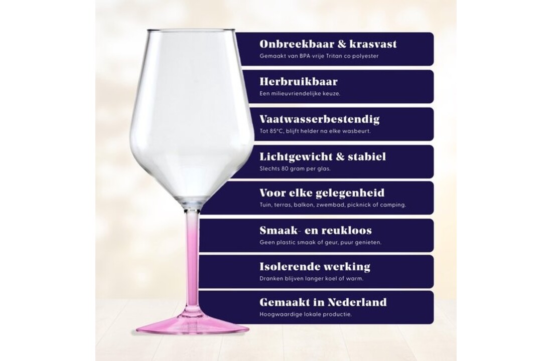 Happy Glass Lady Abigail Wijnglas met Gekleurde Steel 2 Pack - Kunststof Glazen 470ml