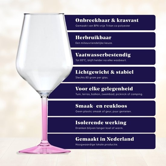 Happy Glass Lady Abigail Wijnglas met Gekleurde Steel 2 Pack - Kunststof Glazen 470ml