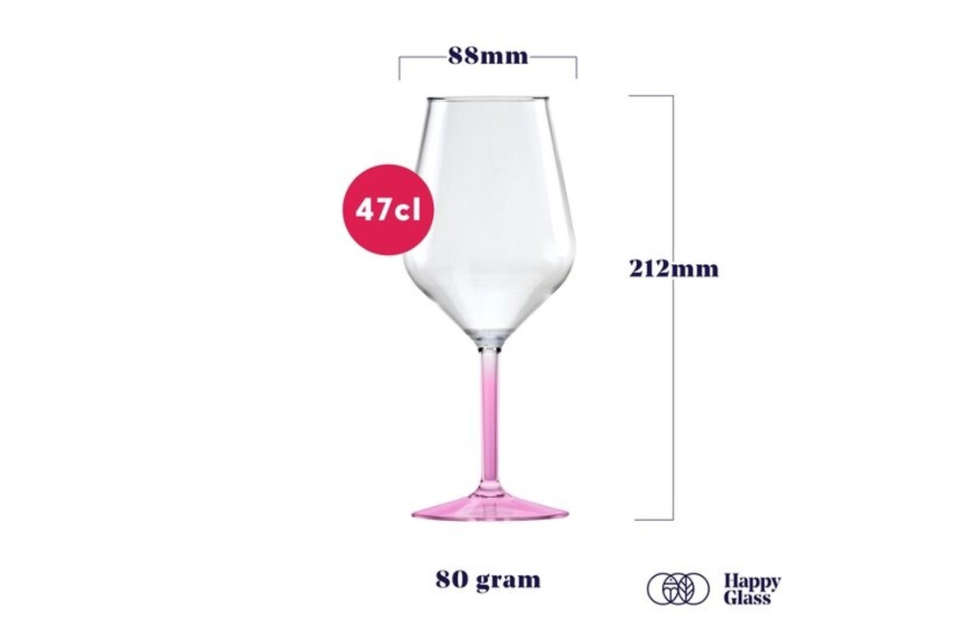 Happy Glass Lady Abigail Wijnglas met Gekleurde Steel 2 Pack - Kunststof Glazen 470ml