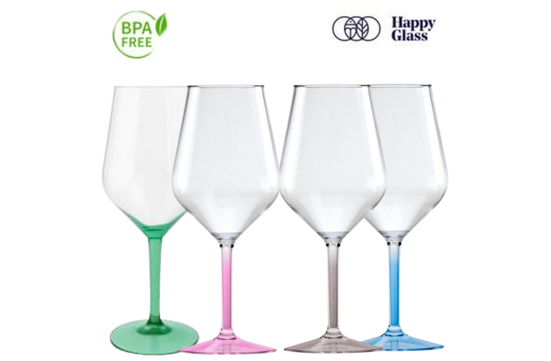Happy Glass Lady Abigail Wijnglas met Gekleurde Steel 2 Pack - Kunststof Glazen 470ml
