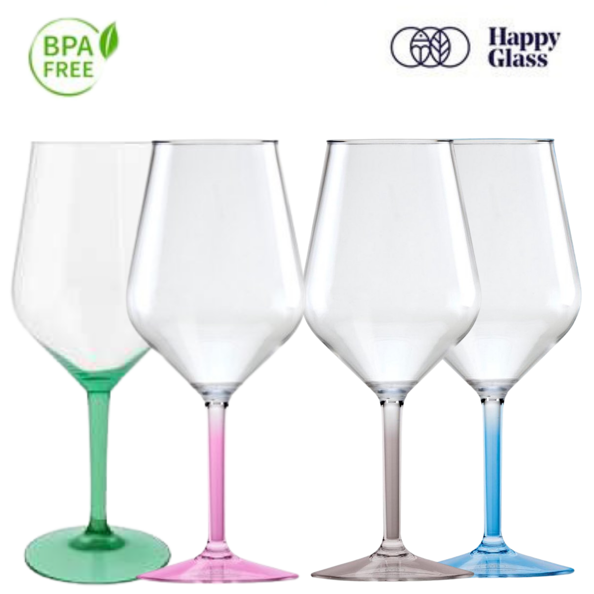 Happy Glass Lady Abigail Wijnglas met Gekleurde Steel 2 Pack - Kunststof Glazen 470ml