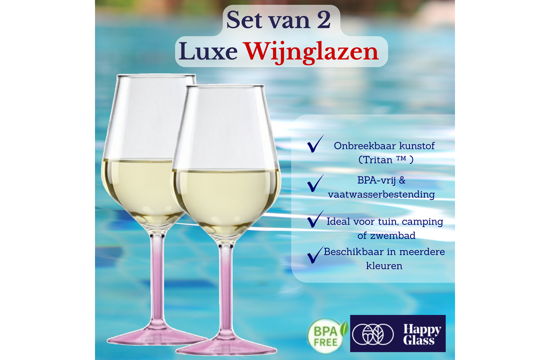 Happy Glass Lady Abigail Wijnglas met Gekleurde Steel 2 Pack - Kunststof Glazen 470ml