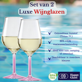 Happy Glass Lady Abigail Wijnglas met Gekleurde Steel 2 Pack - Kunststof Glazen 470ml
