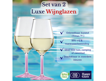 Happy Glass Lady Abigail Wijnglas met Gekleurde Steel 2 Pack - Kunststof Glazen 470ml