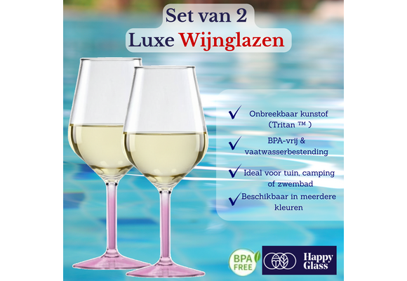 Happy Glass Lady Abigail Wijnglas met Gekleurde Steel 2 Pack - Kunststof Glazen 470ml
