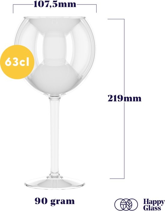HappyGlass Miss Liza Gin-Tonicglas met Gekleurde Steel 2 Pack - Kunststof Glazen 630 ml