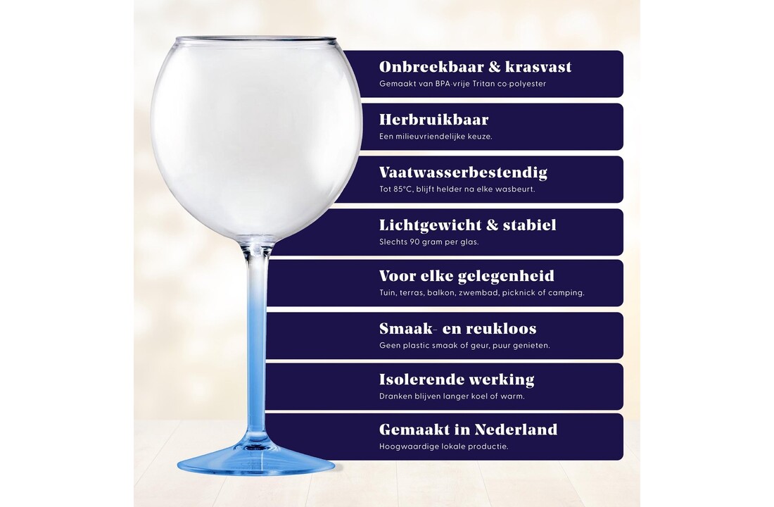 HappyGlass Miss Liza Gin-Tonicglas met Gekleurde Steel 2 Pack - Kunststof Glazen 630 ml