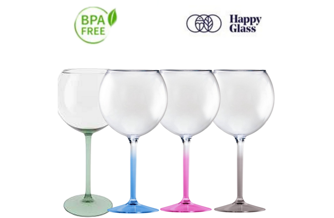 HappyGlass Miss Liza Gin-Tonicglas met Gekleurde Steel 2 Pack - Kunststof Glazen 630 ml