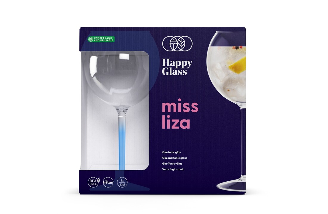 HappyGlass Miss Liza Gin-Tonicglas met Gekleurde Steel 2 Pack - Kunststof Glazen 630 ml